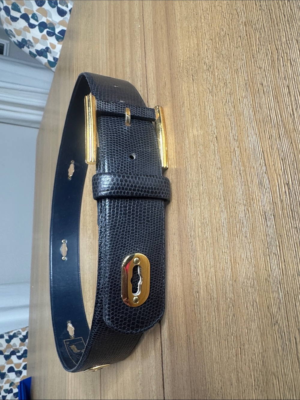 Mondi Accessoires Black Lizard Leather Belt Gold Hardware Made in W. Germany 38